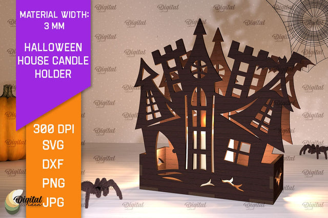 Halloween House Candle Holder Laser Cut. Halloween Decor SVG SVG Evgenyia Guschina 