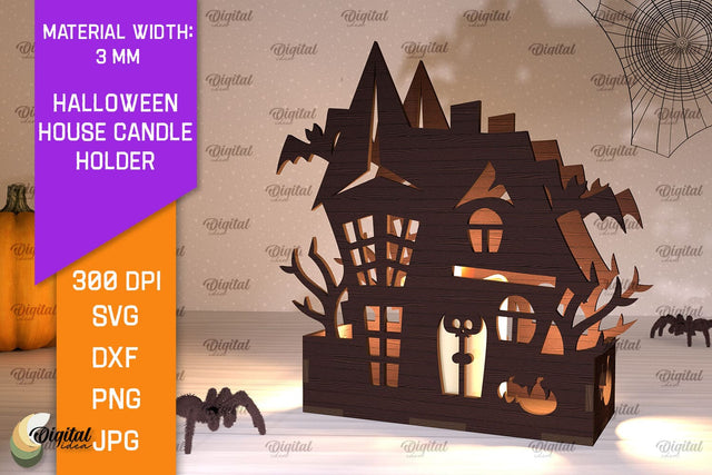 Halloween House Candle Holder Laser Cut. Halloween Decor SVG SVG Evgenyia Guschina 