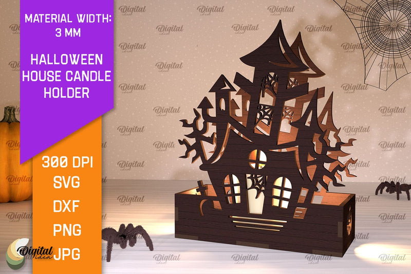 Halloween House Candle Holder Laser Cut. Halloween Decor SVG SVG Evgenyia Guschina 