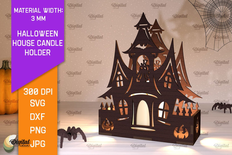 Halloween House Candle Holder Laser Cut. Halloween Decor SVG SVG Evgenyia Guschina 