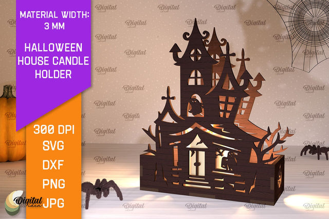 Halloween House Candle Holder Laser Cut. Halloween Decor SVG SVG Evgenyia Guschina 