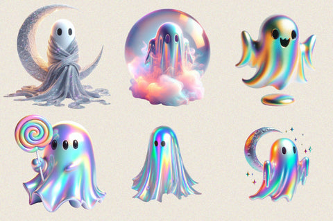Halloween Iridescent Ghost Clipart Bundle. Sublimation SVGArt 