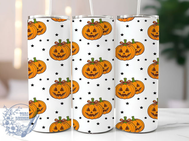 Halloween Jack-O'-Lantern 20oz Tumbler Wrap, Halloween Theme, Jack-O'-Lantern, Pumpkin Motif, Spooky Pattern, Festive Charm, Skinny Tumbler, Sublimation PNG Sublimation ToriDesigns 