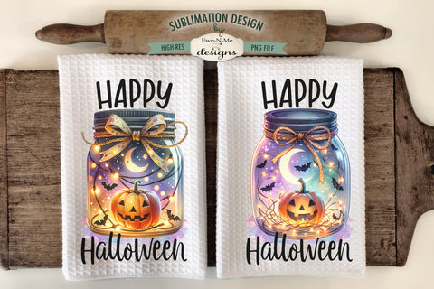 Halloween Jack O Lantern Jars Kitchen Towel Sublimation PNG Sublimation Ewe-N-Me Designs 