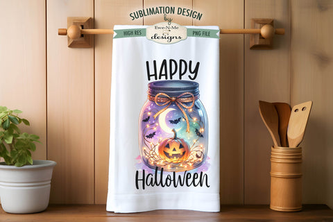 Halloween Jack O Lantern Jars Kitchen Towel Sublimation PNG Sublimation Ewe-N-Me Designs 