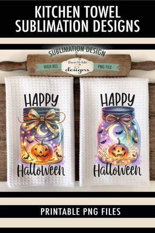 Halloween Jack O Lantern Jars Kitchen Towel Sublimation PNG Sublimation Ewe-N-Me Designs 