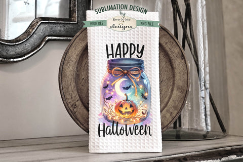 Halloween Jack O Lantern Jars Kitchen Towel Sublimation PNG Sublimation Ewe-N-Me Designs 