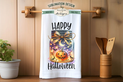 Halloween Jack O Lantern Jars Kitchen Towel Sublimation PNG Sublimation Ewe-N-Me Designs 