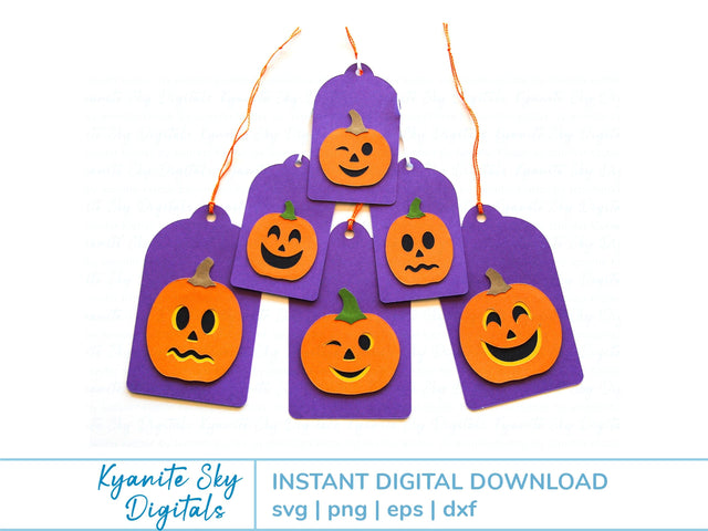 Halloween Jack-O-Lantern SVG Tags layered pumpkin faces SVG Kyanite Sky Digitals 