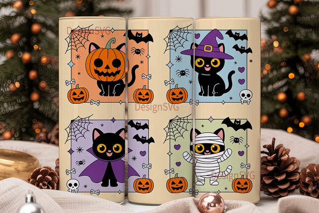 Halloween Kawaii Cats 20oz Tumbler Wrap Sublimation DesignSVG 