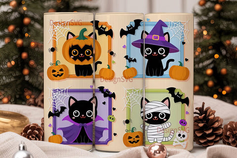 Halloween Kawaii Cats 20oz Tumbler Wrap Sublimation DesignSVG 