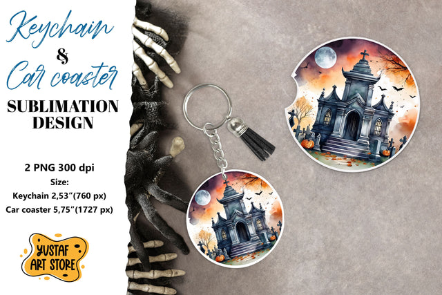 Halloween Keychain & Car coaster sublimation. Scary Cemetery Sublimation Yustaf Art Store 