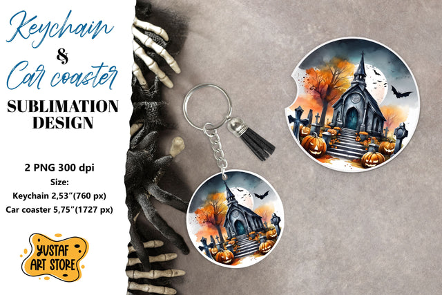Halloween Keychain & Car coaster sublimation. Scary Cemetery Sublimation Yustaf Art Store 