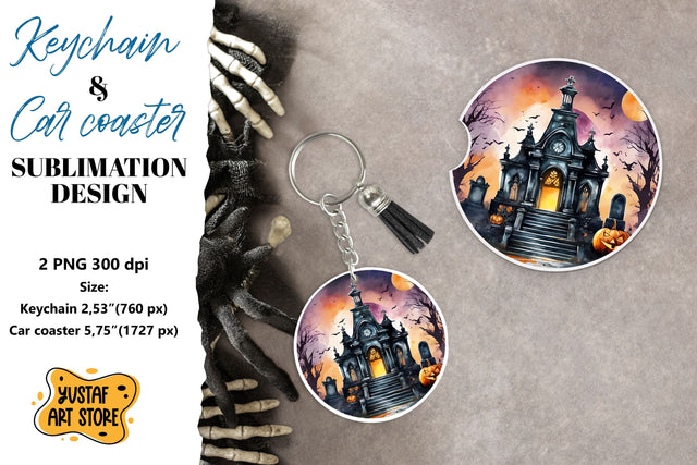 Halloween Keychain & Car coaster sublimation. Scary Cemetery Sublimation Yustaf Art Store 