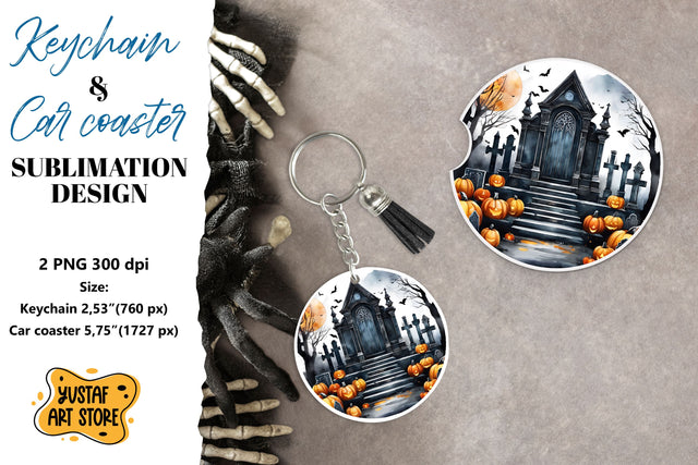 Halloween Keychain & Car coaster sublimation. Scary Cemetery Sublimation Yustaf Art Store 