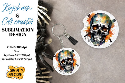 Halloween Keychain & Car coaster sublimation. Skull design Sublimation Yustaf Art Store 
