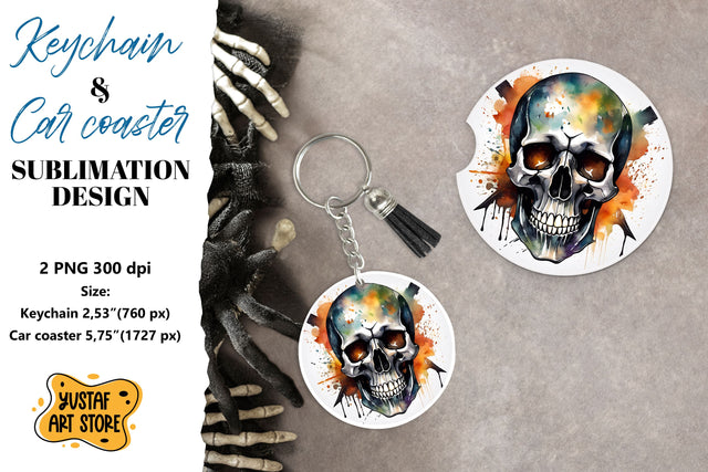 Halloween Keychain & Car coaster sublimation. Skull design Sublimation Yustaf Art Store 
