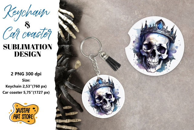 Halloween Keychain & Car coaster sublimation. Skull design Sublimation Yustaf Art Store 