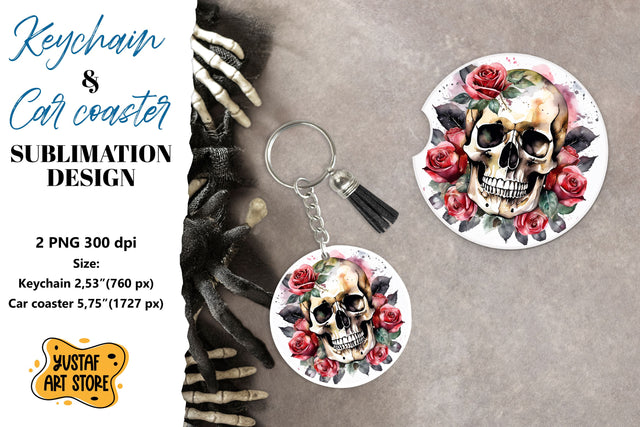 Halloween Keychain & Car coaster sublimation. Skull design Sublimation Yustaf Art Store 