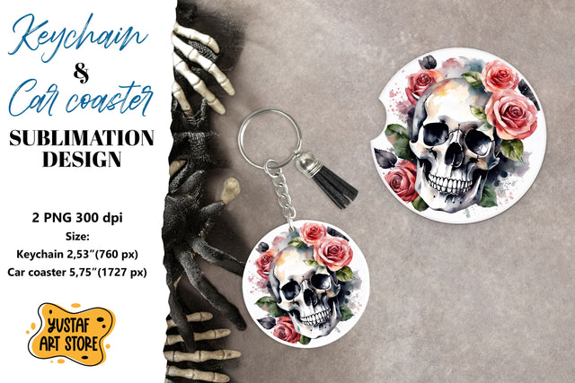 Halloween Keychain & Car coaster sublimation. Skull design Sublimation Yustaf Art Store 