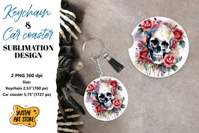 Halloween Keychain & Car coaster sublimation. Skull design Sublimation Yustaf Art Store 
