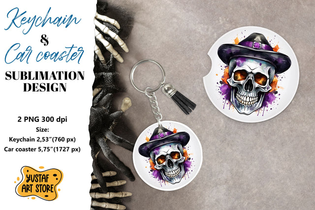 Halloween Keychain & Car coaster sublimation. Skull design Sublimation Yustaf Art Store 