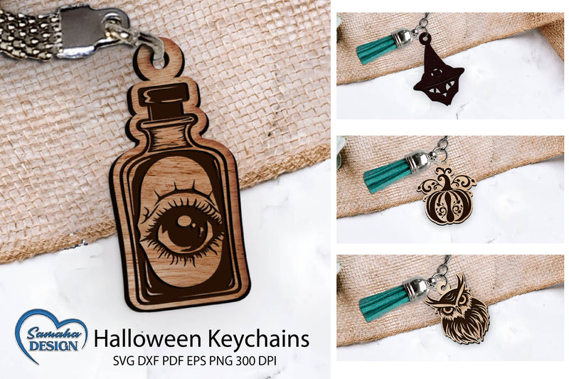 Halloween Keychain Laser Cut. Halloween SVG. SVG Samaha Design 