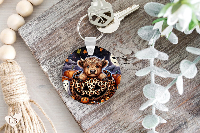 Halloween Keychain Sublimation, Cow Key Ring PNG Sublimation BijouBay 