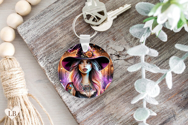 Halloween Keychain Sublimation, Witch Key Ring PNG Sublimation BijouBay 