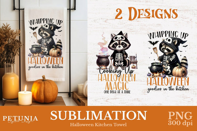 Halloween Kitchen Towel Sublimation | Kitchen Towel PNG Sublimation Petunia Digital Design 