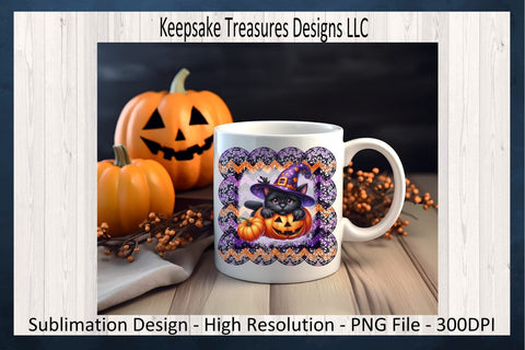 Halloween Kitten and Pumpkins Sublimation PNG Design, Faux Lace, Halloween Cat, PNG Printable, Digital Download Sublimation Keepsake Treasures Designs LLC. 