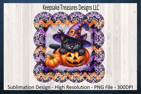 Halloween Kitten and Pumpkins Sublimation PNG Design, Faux Lace, Halloween Cat, PNG Printable, Digital Download Sublimation Keepsake Treasures Designs LLC. 