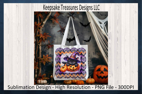 Halloween Kitten and Pumpkins Sublimation PNG Design, Faux Lace, Halloween Cat, PNG Printable, Digital Download Sublimation Keepsake Treasures Designs LLC. 