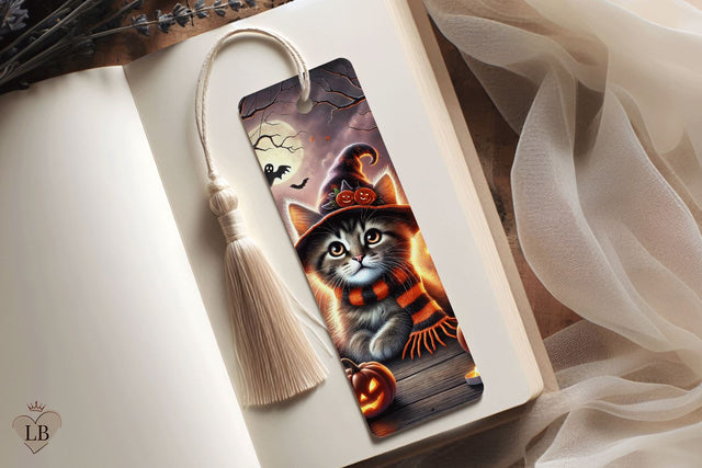 Halloween Kitten Bookmark, Printable Cat Bookmark Sublimation BijouBay 