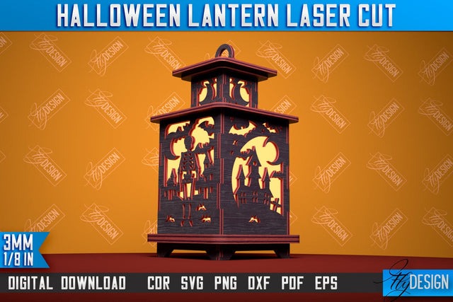 Halloween Lantern | 3D Shadow Lantern | Halloween Design | Lantern Template | CNC File SVG Fly Design 