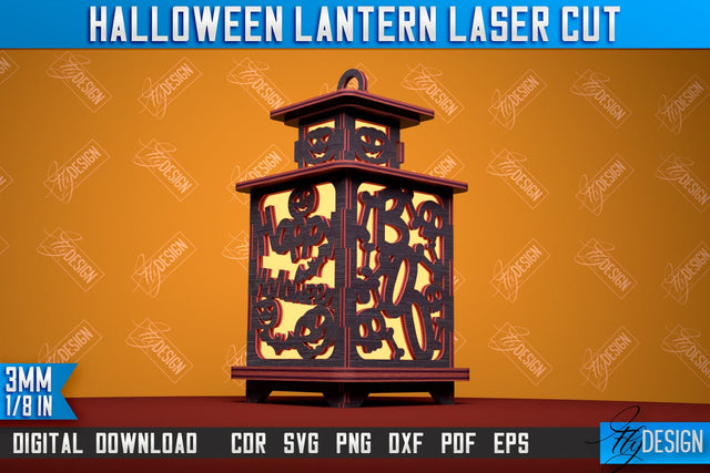Halloween Lantern | 3D Shadow Lantern | Halloween Design | Lantern Template | CNC File SVG Fly Design 