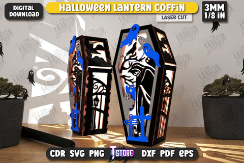 Halloween Lantern Coffin Laser Cut Bundle | Seasonal Home Décor Idea | Halloween Decoration | CNC Files SVG The T Store Design 