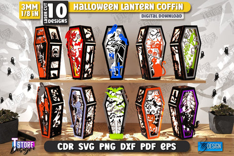 Halloween Lantern Coffin Laser Cut Bundle | Seasonal Home Décor Idea | Halloween Decoration | CNC Files SVG The T Store Design 