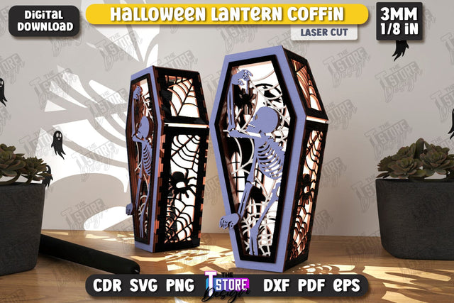 Halloween Lantern Coffin Laser Cut | Seasonal Home Décor Idea | Halloween Decoration | CNC File SVG The T Store Design 