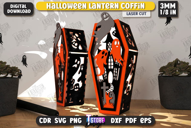 Halloween Lantern Coffin Laser Cut | Seasonal Home Décor Idea | Halloween Decoration | CNC File SVG The T Store Design 