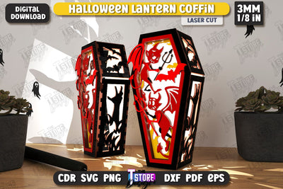 Halloween Lantern Coffin Laser Cut | Seasonal Home Décor Idea | Halloween Decoration | CNC File SVG The T Store Design 