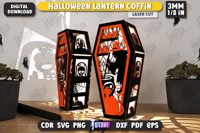 Halloween Lantern Coffin Laser Cut | Seasonal Home Décor Idea | Halloween Decoration | CNC File SVG The T Store Design 