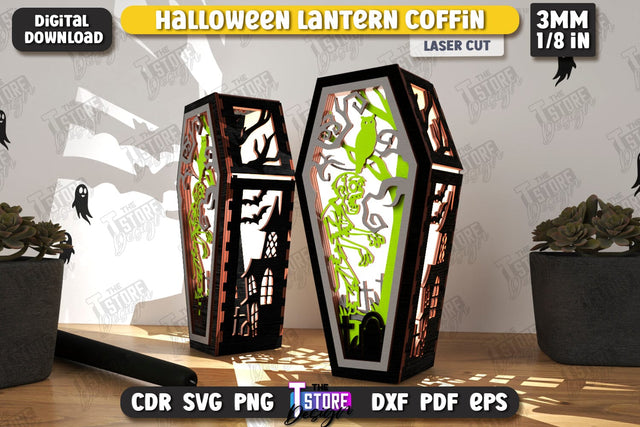 Halloween Lantern Coffin Laser Cut | Seasonal Home Décor Idea | Halloween Decoration | CNC File SVG The T Store Design 