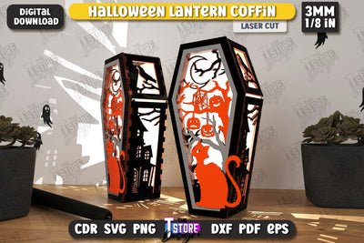 Halloween Lantern Coffin Laser Cut | Seasonal Home Décor Idea | Halloween Decoration | CNC File SVG The T Store Design 