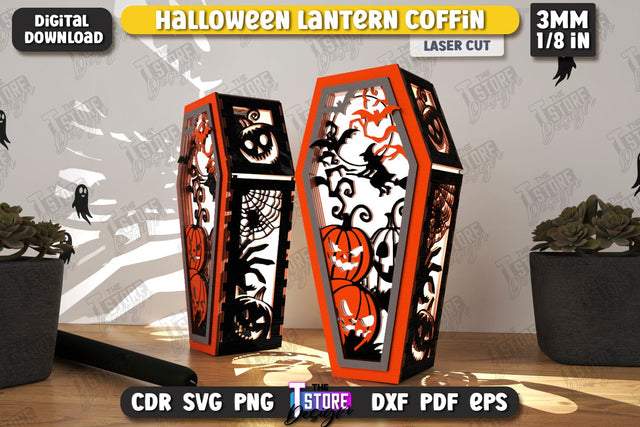 Halloween Lantern Coffin Laser Cut | Seasonal Home Décor Idea | Halloween Decoration | CNC File SVG The T Store Design 