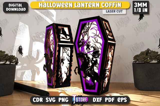 Halloween Lantern Coffin Laser Cut | Seasonal Home Décor Idea | Halloween Decoration | CNC File SVG The T Store Design 