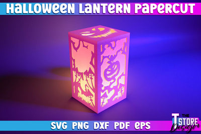 Halloween Lantern Papercut | 3D Sadowbox | 3D Night Light | Lantern Template | SVG File SVG The T Store Design 