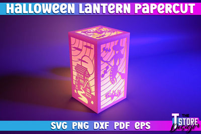 Halloween Lantern Papercut | 3D Sadowbox | 3D Night Light | Lantern Template | SVG File SVG The T Store Design 