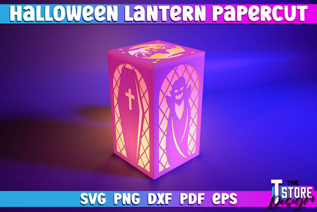 Halloween Lantern Papercut | 3D Sadowbox | 3D Night Light | Lantern Template | SVG File SVG The T Store Design 