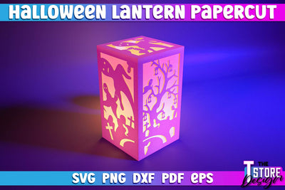 Halloween Lantern Papercut | 3D Sadowbox | 3D Night Light | Lantern Template | SVG File SVG The T Store Design 